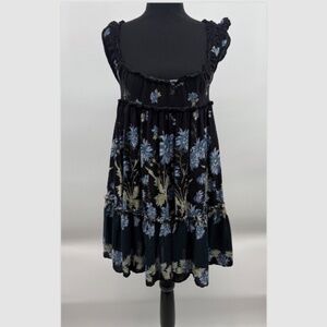 Intimately Free People Dress Women Small Black Blue Floral Slip Ruffle ScoopNeck
